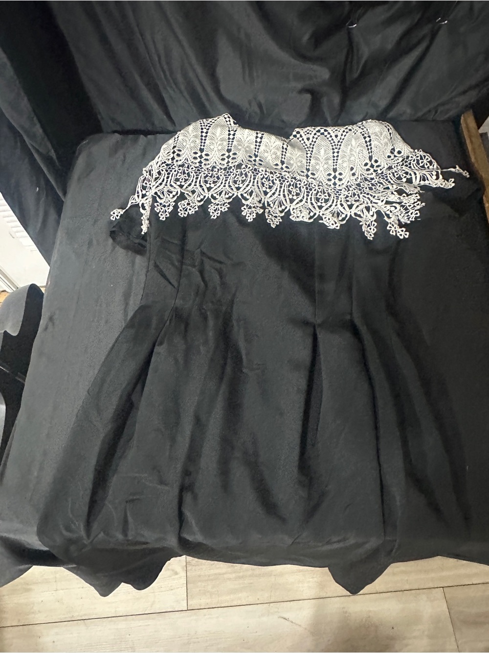 Black dress with lace trim-in the mood, size 12-#619